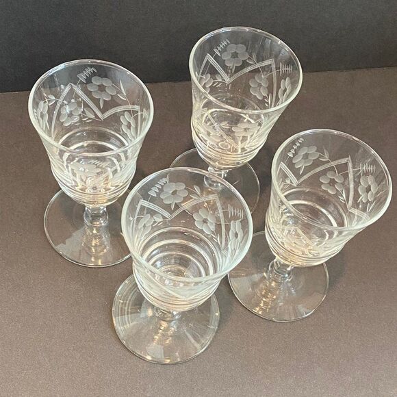 Vintage Libbey Rock Sharpe Crystal Water Glass 1940-1950, 5" Tall, Set Of 4 - Picture 3 of 6
